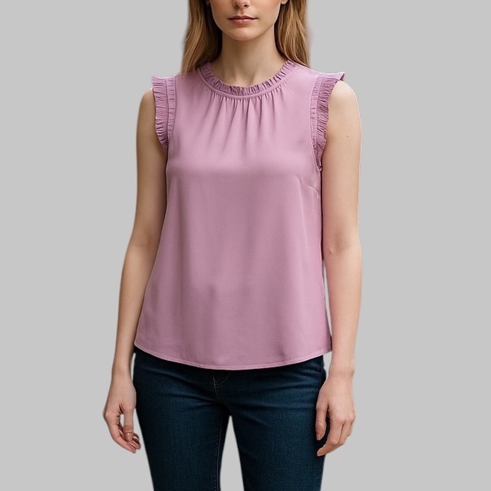J.Crew Sleeveless Top Ruffle Neck Tie Back Blouse Lavender Purple Size 6